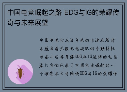 中国电竞崛起之路 EDG与IG的荣耀传奇与未来展望